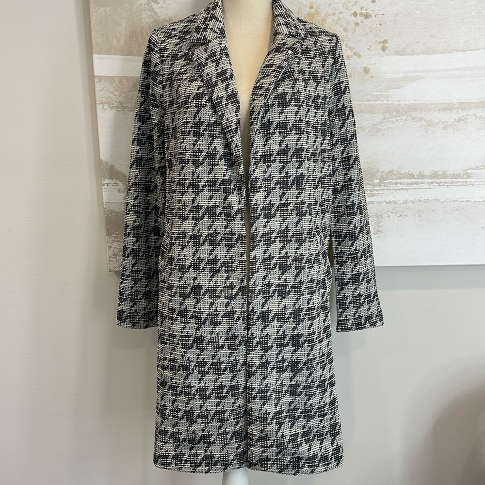 NWT SZ SMALL MelloDay soft knit tweed oversized long blazer houndstooth Size S
